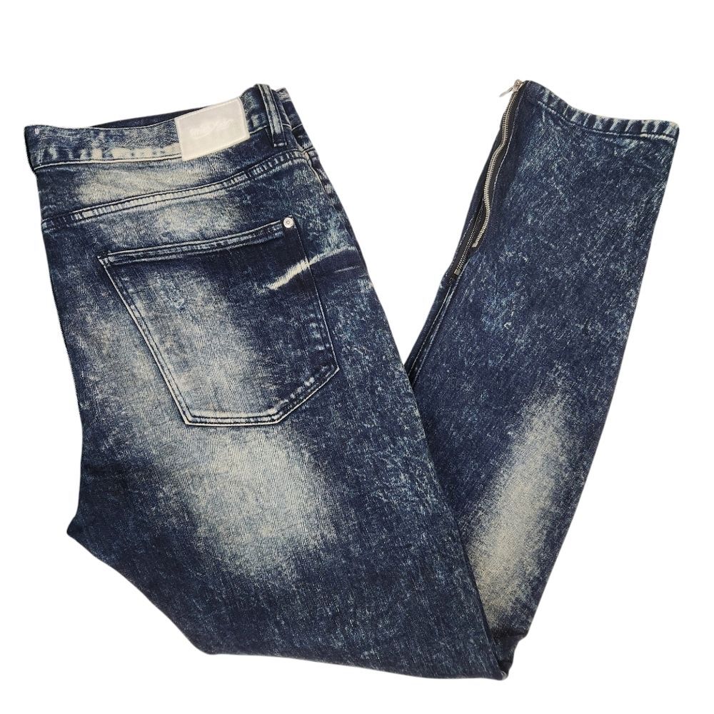 MacKeen Market Mens Pierre Faded Distressed Patchwork Seam Zip Jeans 40x31